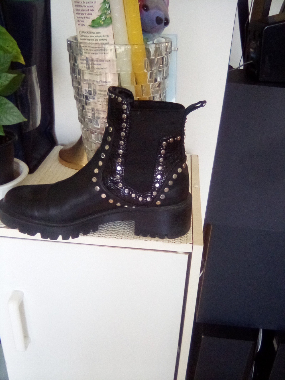 Zara Black Studded Chelsea Boot with Sequin Trim